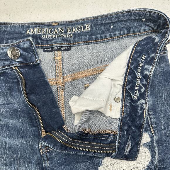 American Eagle Shorts Women 14 Hi Rise Shortie Next Level Blue Jean Denim Grunge - Picture 8 of 10